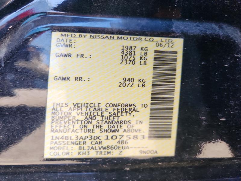 2013 Nissan Altima მანქანა იყიდება აუქციონზე, vin: 1N4BL3AP3DC107583, აუქციონის ნომერი: 57261376