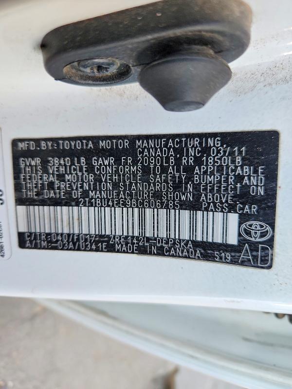 2011 Toyota Corolla მანქანა იყიდება აუქციონზე, vin: 2T1BU4EE9BC606785, აუქციონის ნომერი: 56562666