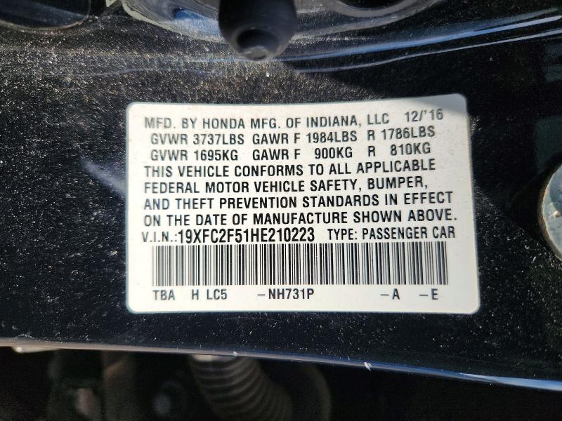 Aukcja sprzedaży 2017 Honda Civic, vin: 19XFC2F51HE210223, numer aukcji: 57209826
