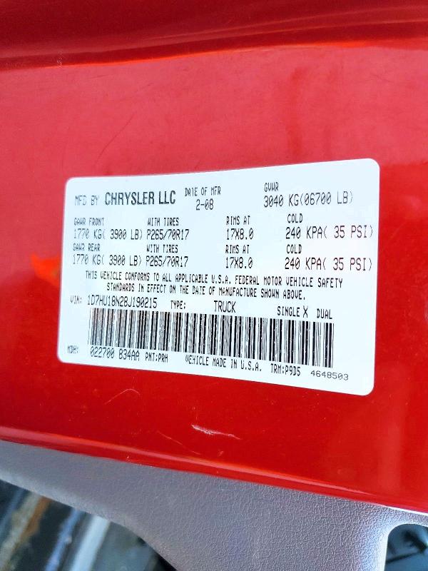 Продаж на аукціоні авто 2008 Dodge Ram 1500, vin: 1D7HU18N28J190215, номер лоту: 59531226