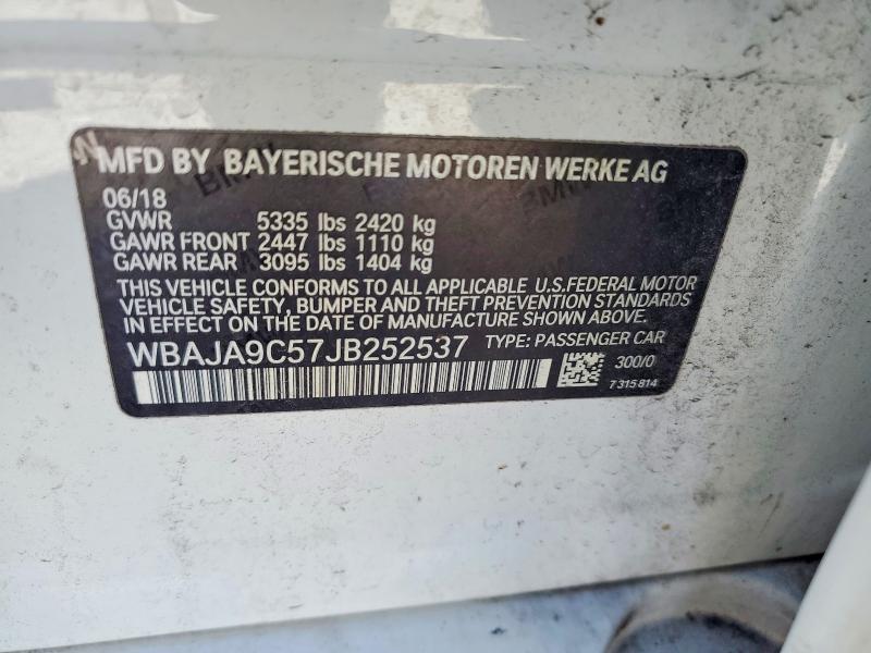 Aukcja sprzedaży 2018 Bmw 530e, vin: WBAJA9C57JB252537, numer aukcji: 57776056