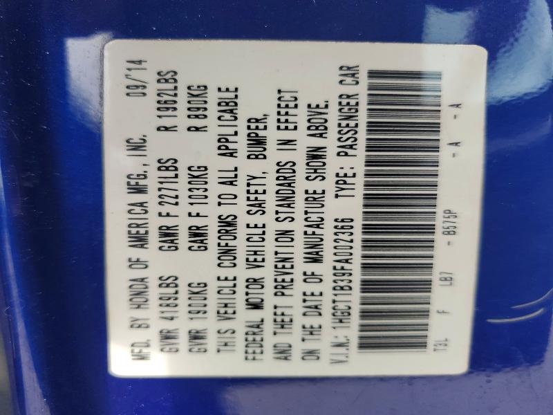 Auction sale of the 2015 Honda Accord, vin: 1HGCT1B39FA002366, lot number: 56328096
