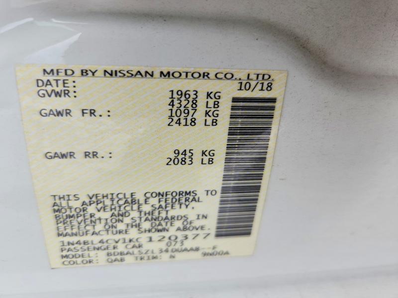 Aukcja sprzedaży 2019 Nissan Altima, vin: 1N4BL4CV1KC120377, numer aukcji: 56624246