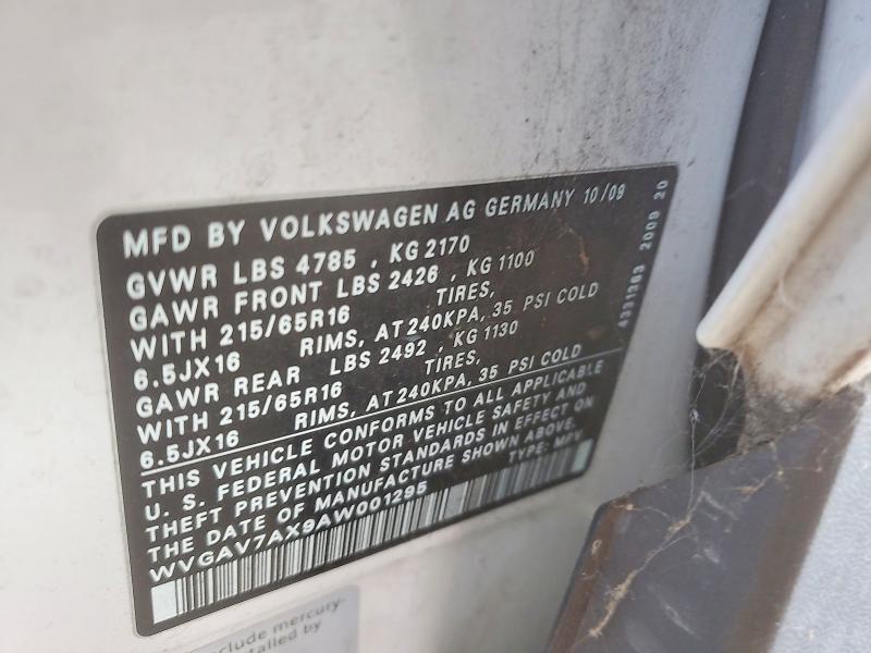 57956486 :رقم المزاد ، WVGAV7AX9AW001295 vin ، 2010 Volkswagen Tiguan مزاد بيع