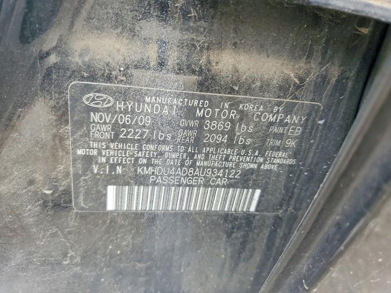 2010 Hyundai Elantra მანქანა იყიდება აუქციონზე, vin: KMHDU4AD8AU934122, აუქციონის ნომერი: 58311836