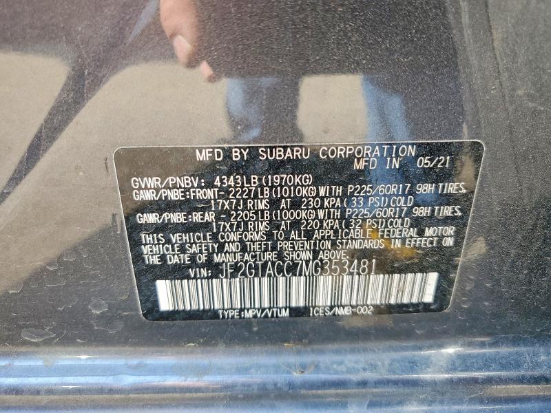 Продаж на аукціоні авто 2021 Subaru Crosstrek, vin: JF2GTACC7MG353481, номер лоту: 58485336