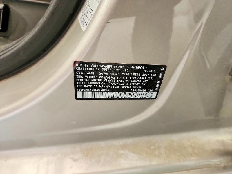 Aukcja sprzedaży 2014 Volkswagen Passat, vin: 1VWCN7A30EC059925, numer aukcji: 57151726