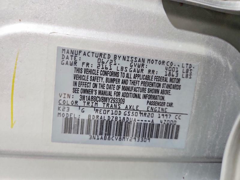 2021 Nissan Sentra მანქანა იყიდება აუქციონზე, vin: 3N1AB8CV8MY293309, აუქციონის ნომერი: 55799706