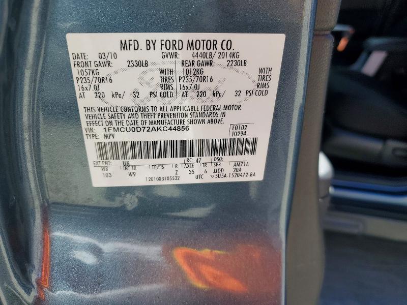 2010 Ford Escape მანქანა იყიდება აუქციონზე, vin: 1FMCU0D72AKC44856, აუქციონის ნომერი: 57196776