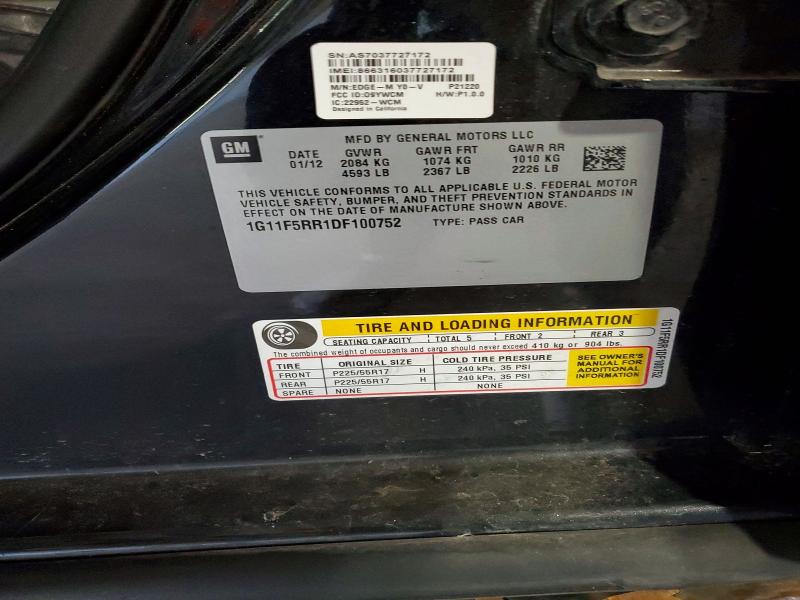 Продажа на аукционе авто 2013 Chevrolet Malibu, vin: 1G11F5RR1DF100752, номер лота: 57828106
