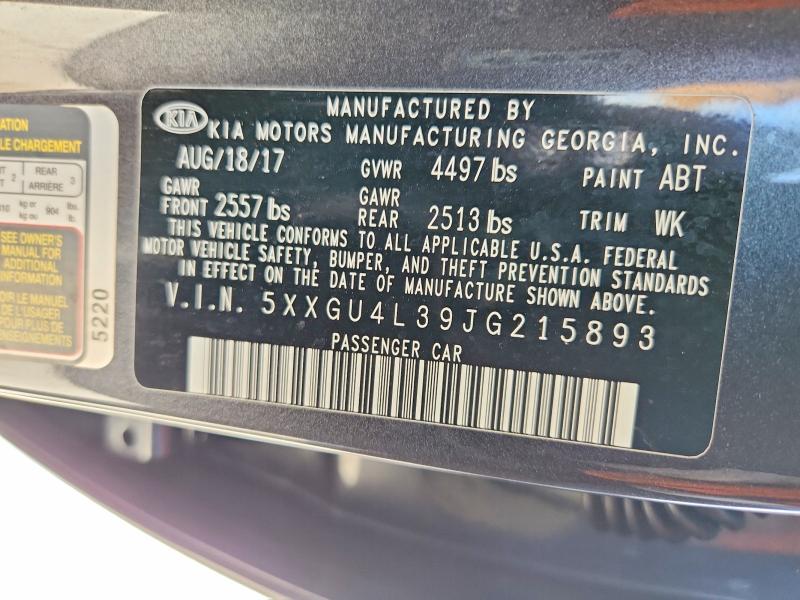 57240476 :رقم المزاد ، 5XXGU4L39JG215893 vin ، 2018 Kia Optima مزاد بيع