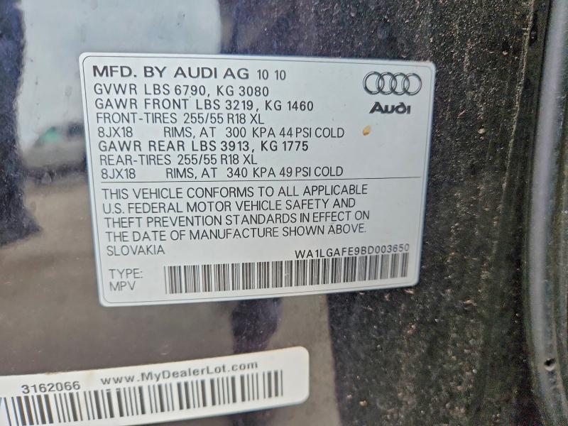 2011 Audi Q7 მანქანა იყიდება აუქციონზე, vin: WA1LGAFE9BD003650, აუქციონის ნომერი: 58155826
