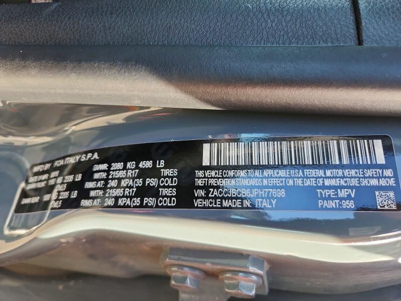 2018 Jeep Renegade მანქანა იყიდება აუქციონზე, vin: ZACCJBCB6JPH77698, აუქციონის ნომერი: 56115446