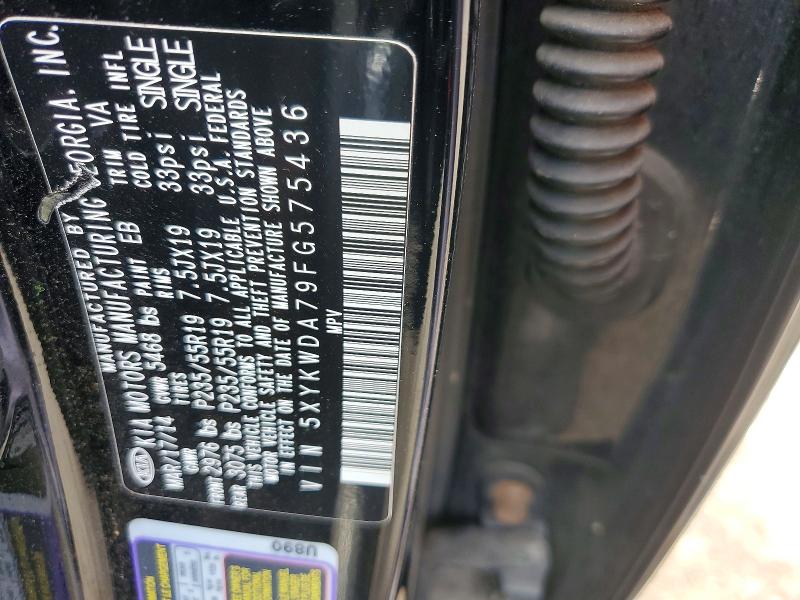 57817596 :رقم المزاد ، 5XYKWDA79FG575436 vin ، 2015 Kia Sorento مزاد بيع