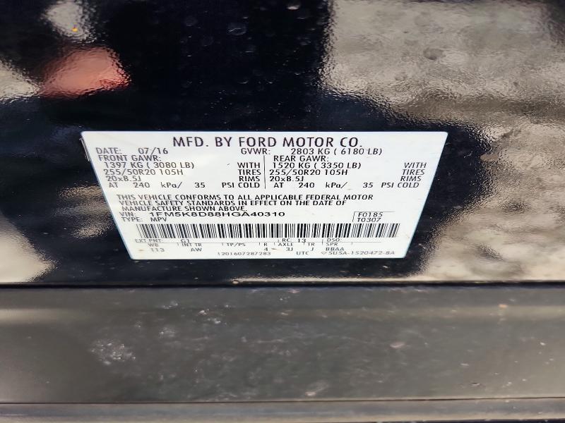 Aukcja sprzedaży 2017 Ford Explorer, vin: 1FM5K8D88HGA40310, numer aukcji: 57113786