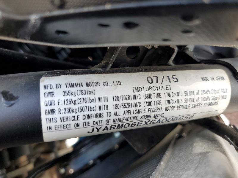 Aukcja sprzedaży 2016 Yamaha Fz07, vin: JYARM06EXGA005656, numer aukcji: 56285576