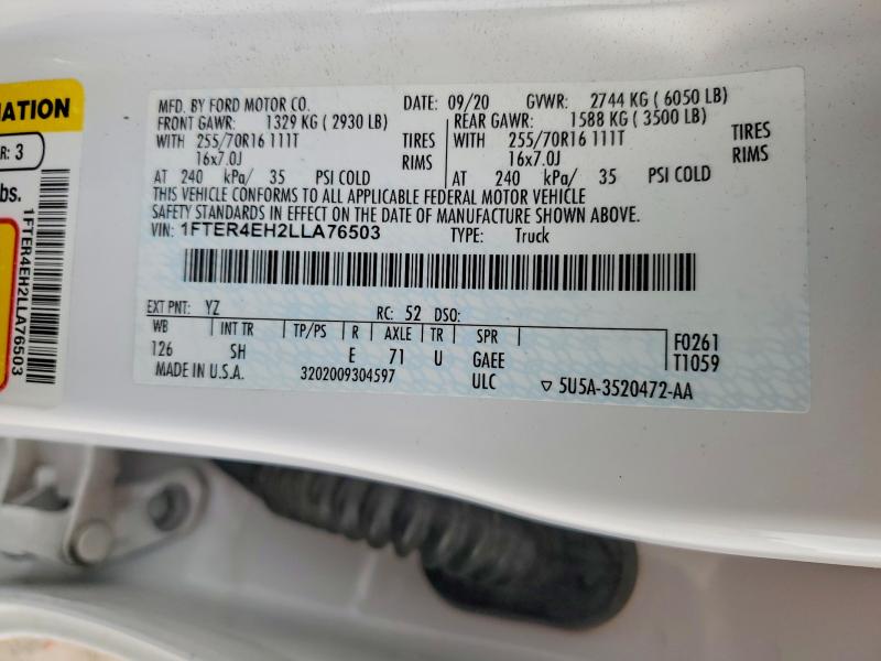55951826 :رقم المزاد ، 1FTER4EH2LLA76503 vin ، 2020 Ford Ranger مزاد بيع