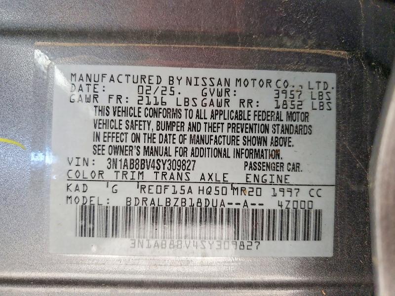 2025 Nissan Sentra მანქანა იყიდება აუქციონზე, vin: 3N1AB8BV4SY309827, აუქციონის ნომერი: 58467716