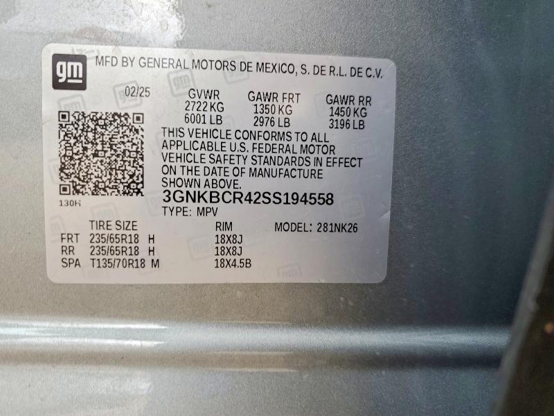 Продаж на аукціоні авто 2025 Chevrolet Blazer, vin: 3GNKBCR42SS194558, номер лоту: 58095476