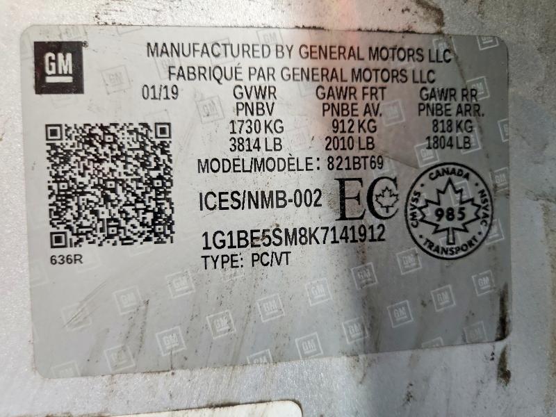 54418886 :رقم المزاد ، 1G1BE5SM8K7141912 vin ، 2019 Chevrolet Cruze مزاد بيع
