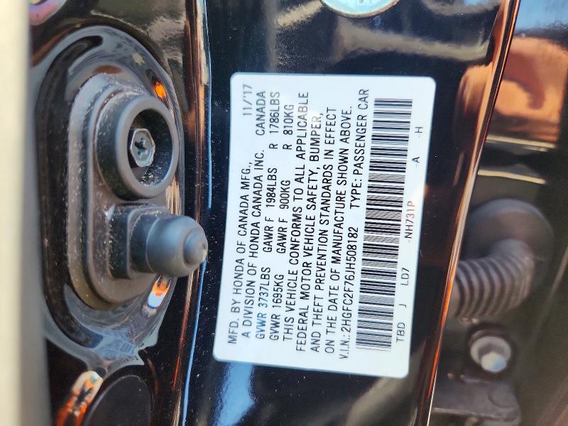 Продажа на аукционе авто 2018 Honda Civic, vin: 2HGFC2F76JH508182, номер лота: 57072876