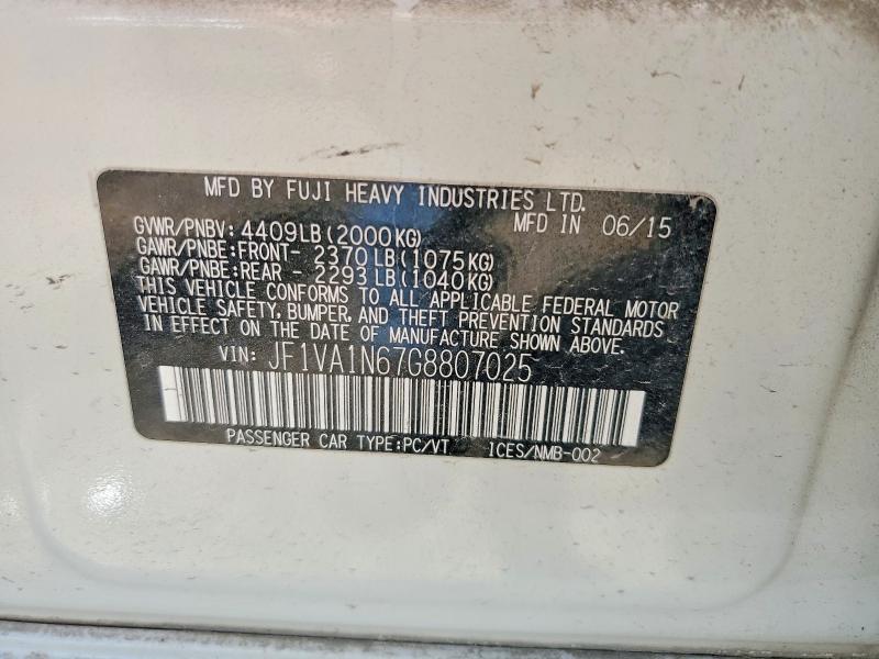 2016 Subaru Wrx მანქანა იყიდება აუქციონზე, vin: JF1VA1N67G8807025, აუქციონის ნომერი: 56548626
