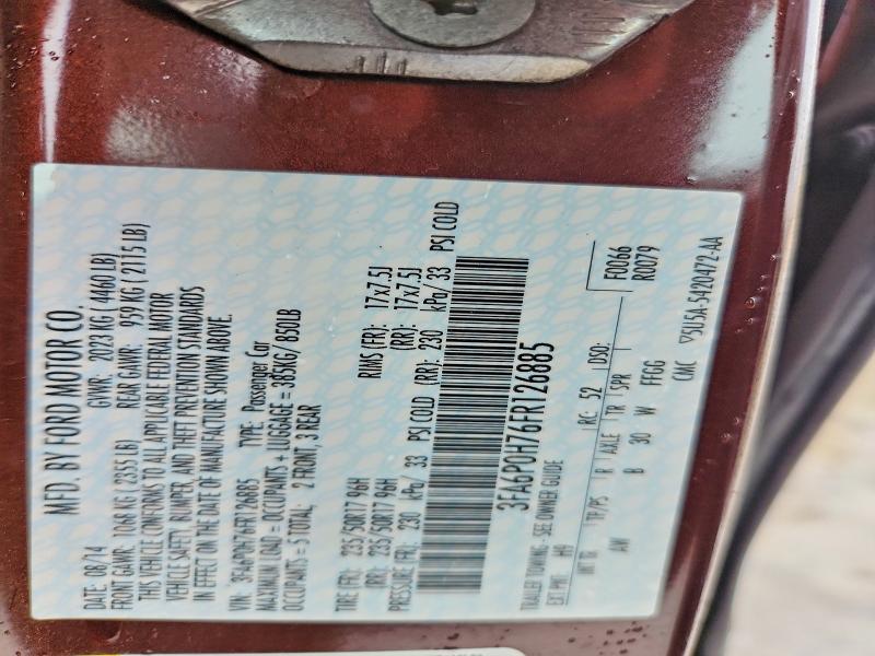 Продажа на аукционе авто 2015 Ford Fusion, vin: 3FA6P0H76FR126885, номер лота: 57970256