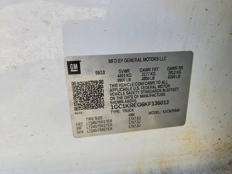 2019 Chevrolet Silverado მანქანა იყიდება აუქციონზე, vin: 1GC1KREG6KF136013, აუქციონის ნომერი: 53793056