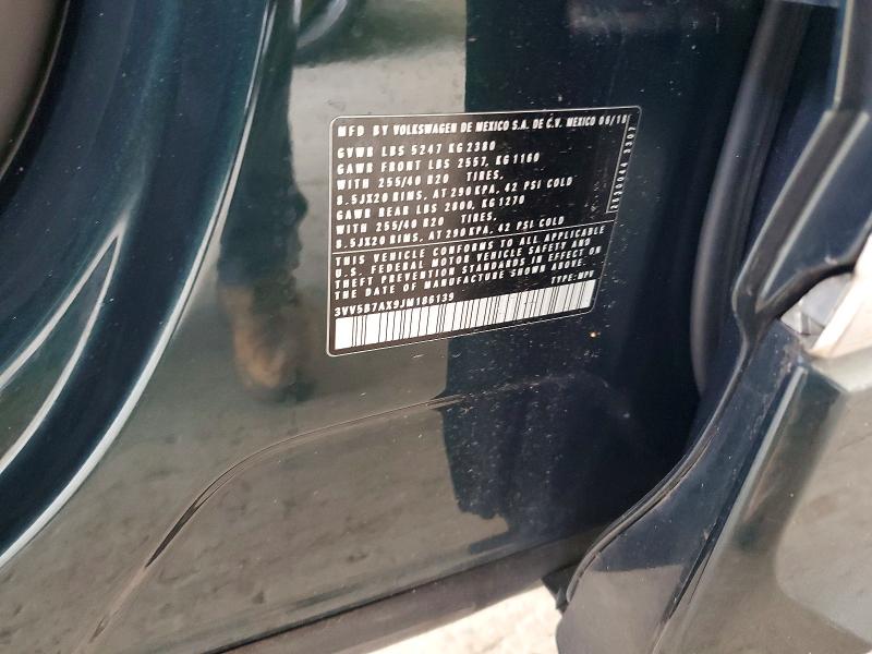 2018 Volkswagen Tiguan მანქანა იყიდება აუქციონზე, vin: 3VV5B7AX9JM186139, აუქციონის ნომერი: 56476466