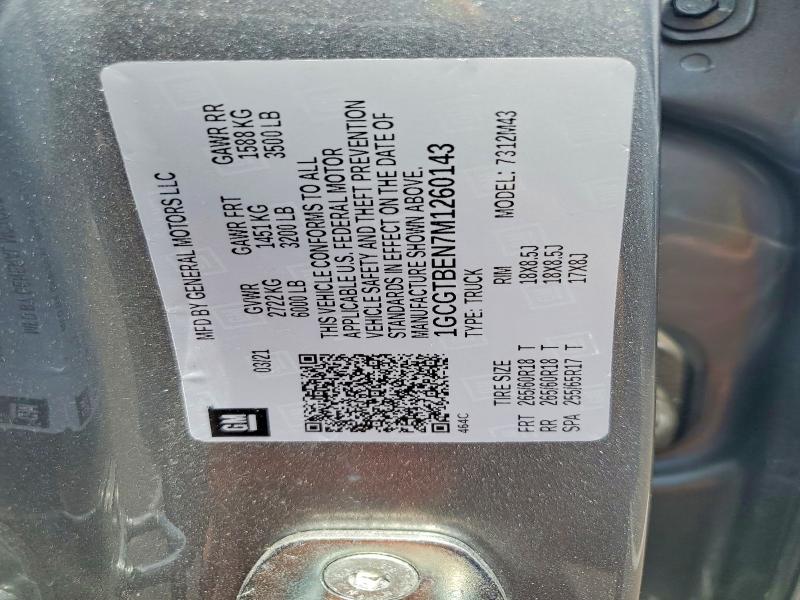 2021 Chevrolet Colorado მანქანა იყიდება აუქციონზე, vin: 1GCGTBEN7M1260143, აუქციონის ნომერი: 56577816