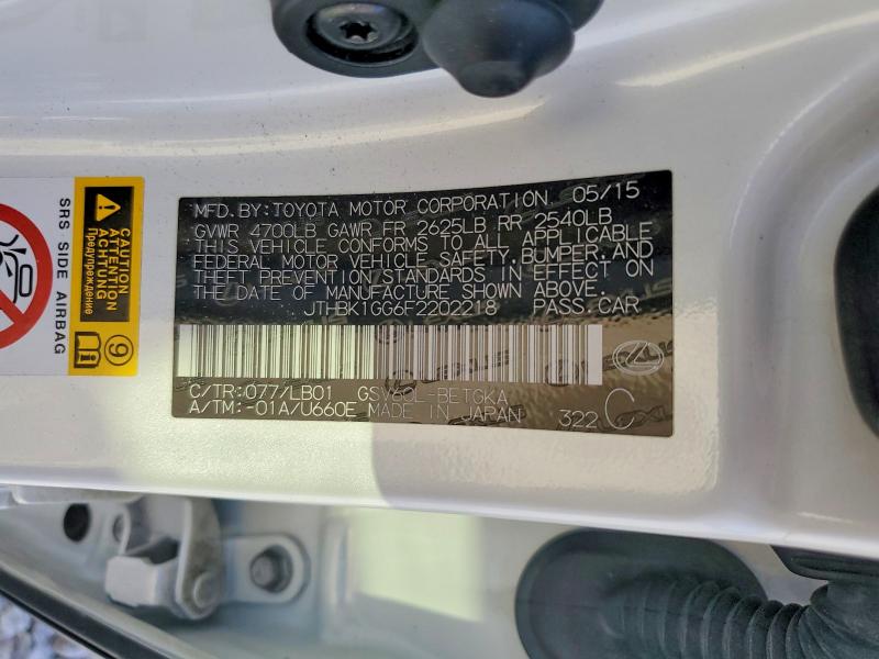 Aukcja sprzedaży 2015 Lexus Es, vin: JTHBK1GG6F2202218, numer aukcji: 57004676