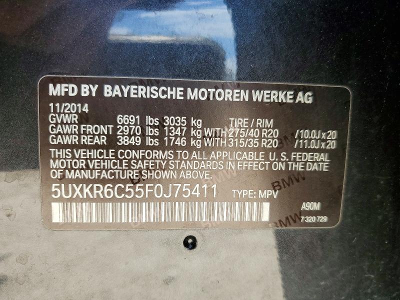 55835176 :رقم المزاد ، 5UXKR6C55F0J75411 vin ، 2015 Bmw X5 مزاد بيع