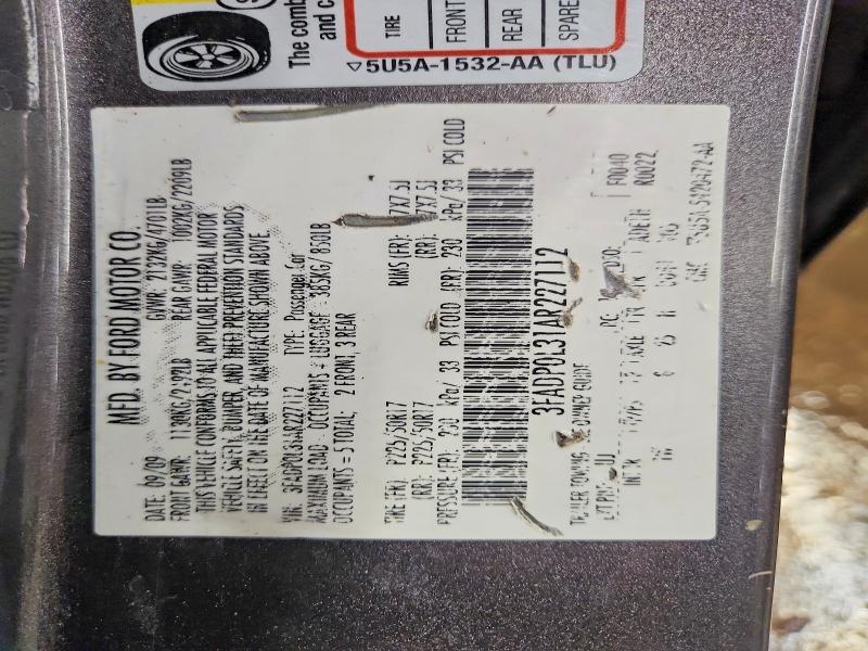 2010 Ford Fusion მანქანა იყიდება აუქციონზე, vin: 3FADP0L31AR227112, აუქციონის ნომერი: 55469006