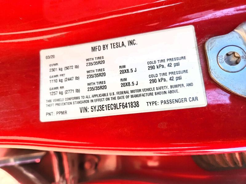 57489896 :رقم المزاد ، 5YJ3E1EC9LF641838 vin ، 2020 Tesla Model 3 مزاد بيع