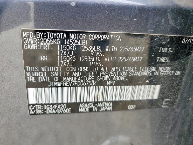 Aukcja sprzedaży 2015 Toyota Rav4, vin: JTMWFREV7FD067584, numer aukcji: 58963176