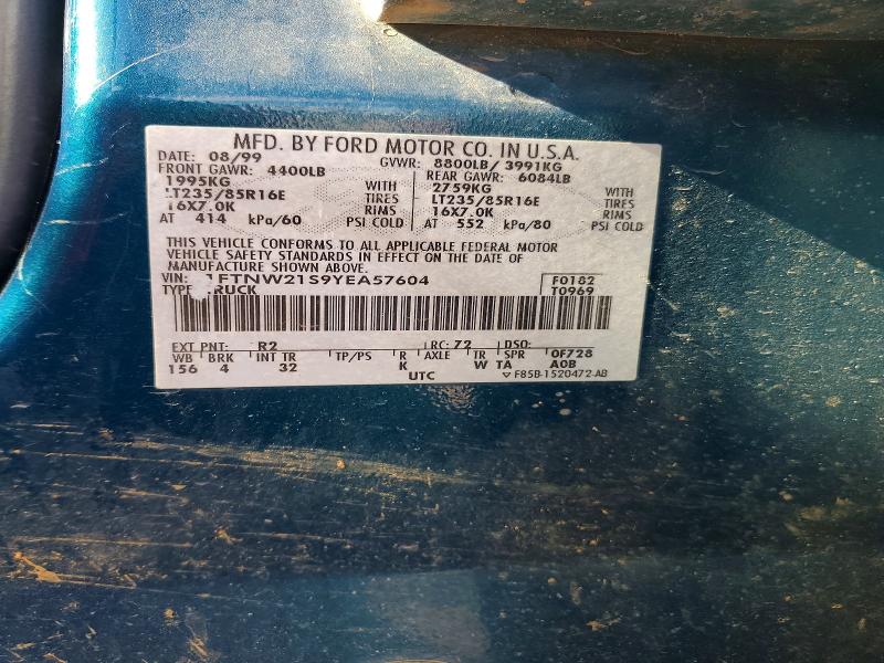Продажа на аукционе авто 2000 Ford F250, vin: 1FTNW21S9YEA57604, номер лота: 56336616