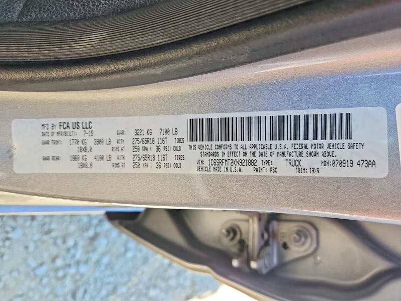 2019 Ram 1500 მანქანა იყიდება აუქციონზე, vin: 1C6SRFMT2KN921882, აუქციონის ნომერი: 58820706