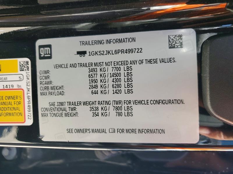 57573536 :رقم المزاد ، 1GKS2JKL6PR499722 vin ، 2023 Gmc Yukon Xl مزاد بيع