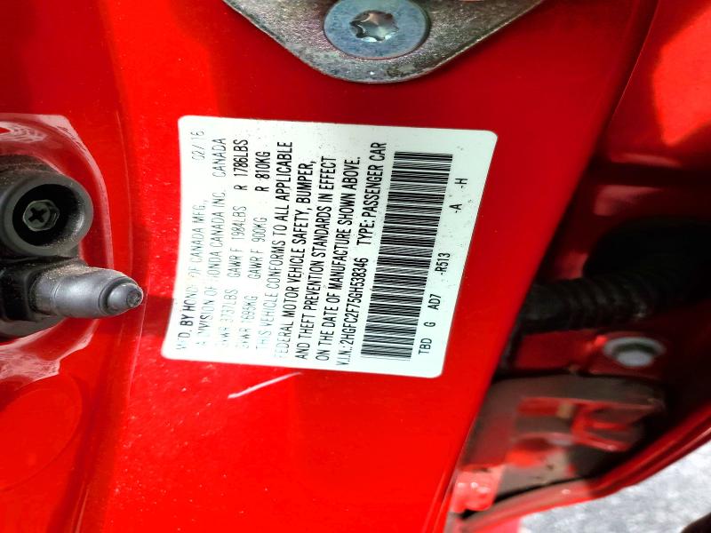 Aukcja sprzedaży 2016 Honda Civic, vin: 2HGFC2F75GH538346, numer aukcji: 56245926