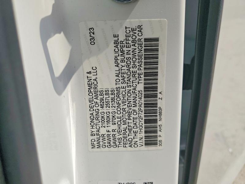 Aukcja sprzedaży 2023 Honda Accord, vin: 1HGCY2F72PA014025, numer aukcji: 57338316
