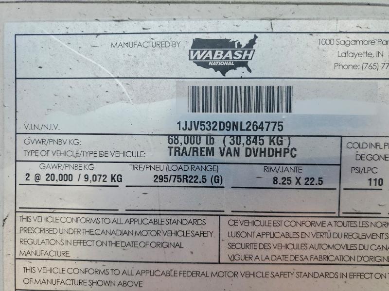 Продаж на аукціоні авто 2022 Wabash Dvhdhpc, vin: 1JJV532D9NL264775, номер лоту: 57859886