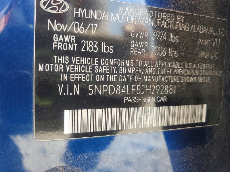 2018 Hyundai Elantra მანქანა იყიდება აუქციონზე, vin: 5NPD84LF5JH292881, აუქციონის ნომერი: 55810416
