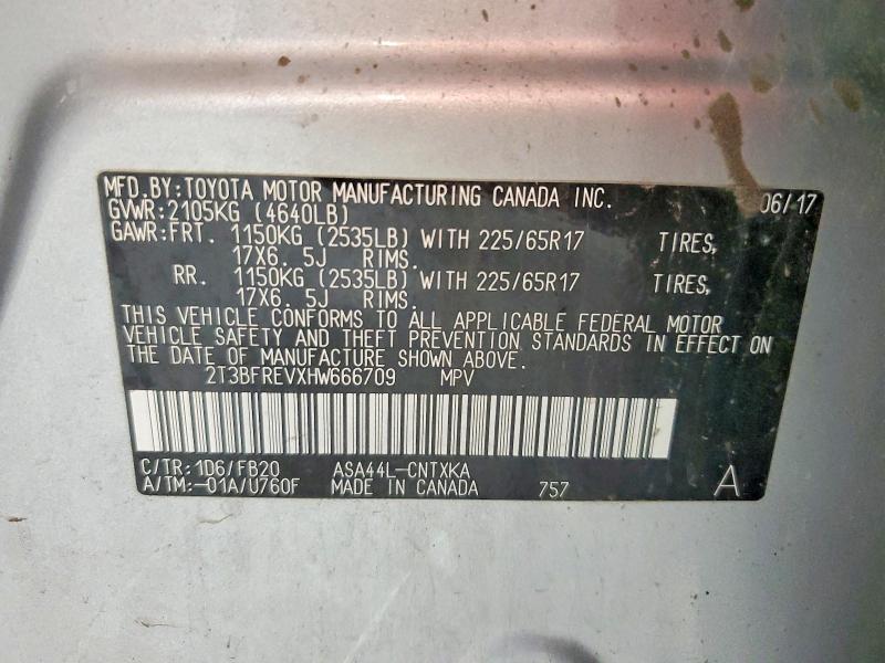 Продажа на аукционе авто 2017 Toyota Rav4, vin: 2T3BFREVXHW666709, номер лота: 58365696