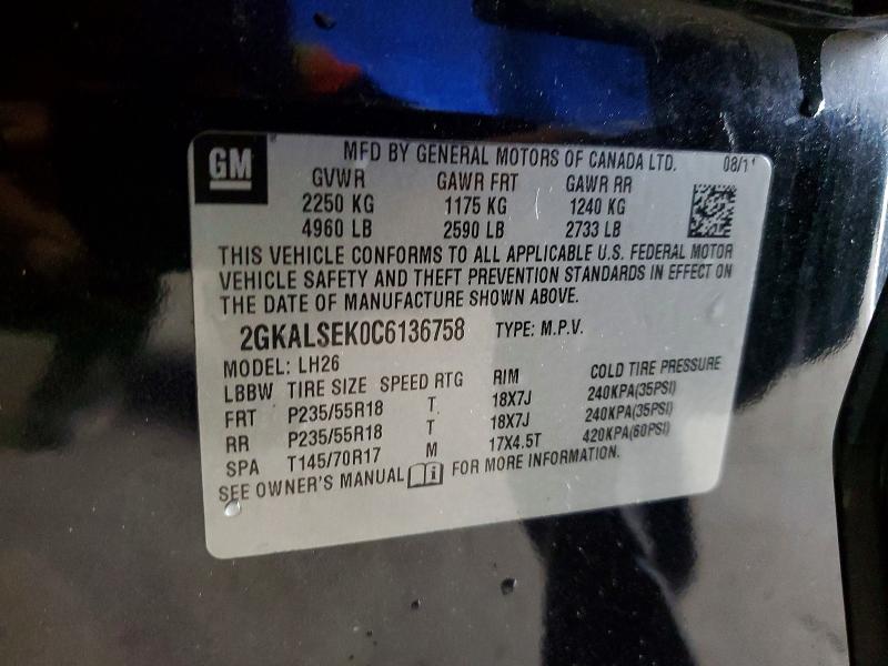 Aukcja sprzedaży 2012 Gmc Terrain, vin: 2GKALSEK0C6136758, numer aukcji: 57172886