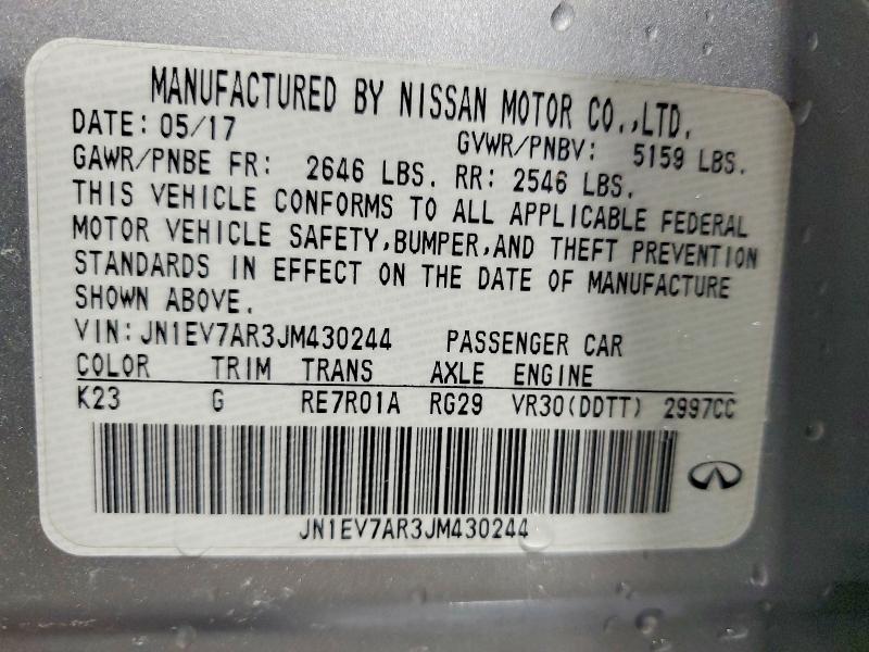 Продаж на аукціоні авто 2018 Infiniti Q50, vin: JN1EV7AR3JM430244, номер лоту: 57500696