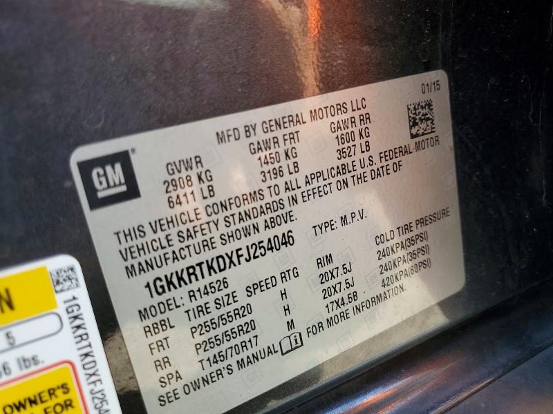 55997156 :رقم المزاد ، 1GKKRTKDXFJ254046 vin ، 2015 Gmc Acadia مزاد بيع