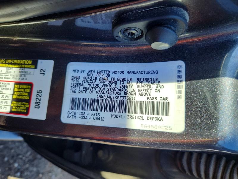 52269246 :رقم المزاد ، 1NXBU40EX9Z075211 vin ، 2009 Toyota Corolla مزاد بيع
