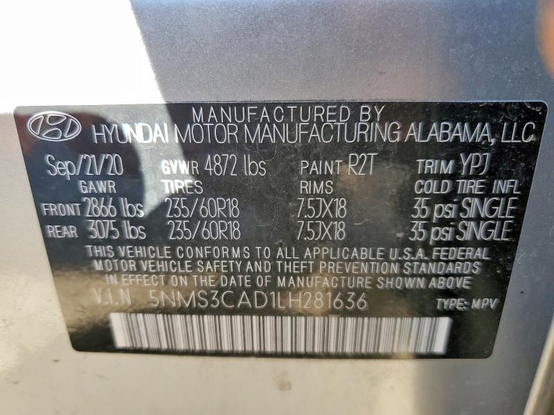 55323916 :رقم المزاد ، 5NMS3CAD1LH281636 vin ، 2020 Hyundai Santa Fe مزاد بيع