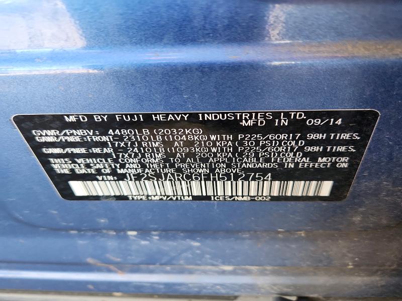2015 Subaru Forester მანქანა იყიდება აუქციონზე, vin: JF2SJARC6FH512754, აუქციონის ნომერი: 57901756
