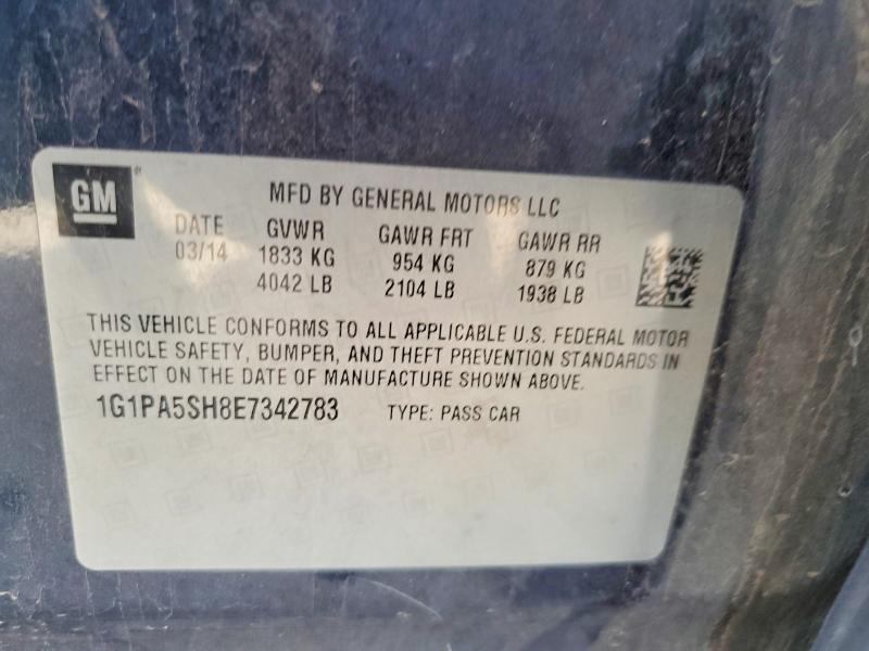 2014 Chevrolet Cruze მანქანა იყიდება აუქციონზე, vin: 1G1PA5SH8E7342783, აუქციონის ნომერი: 58047496
